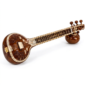 Sitar Doble Tumba Estilo Maharaja de Ravi Shankar con Estuche Protector de Fibra de Vidrio, Instrumento Tradicional Indio de Cuerdas - Product Image 1