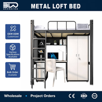 Lit mezzanine en acier robuste avec bureau et barrière de sécurité pour dortoir universitaire, appartement d'étudiant, vente en gros usine