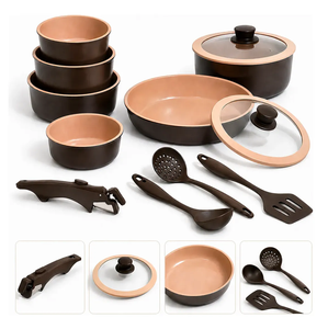 Ensemble de casseroles et poêles modernes de haute qualité avec couvercles en verre, poignées amovibles, revêtement céramique antiadhésif, compatible induction, en alliage d'aluminium forgé - Product Image 1