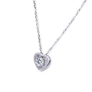 Tianyu Moissanite Heart-Shaped Openwork <b>Necklace</b> featuring a round main stone 925 sterling silver plated with 18k platinum - Product Image 1