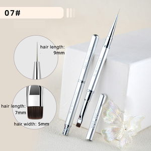 Pinceau à ongles professionnel double fonction avec manche métallique violet, bleu, rose, argent, noir – Idéal pour l'ombre à l'ombre, le gel, le French et le liner ovale – Poils en nylon - Product Image 6