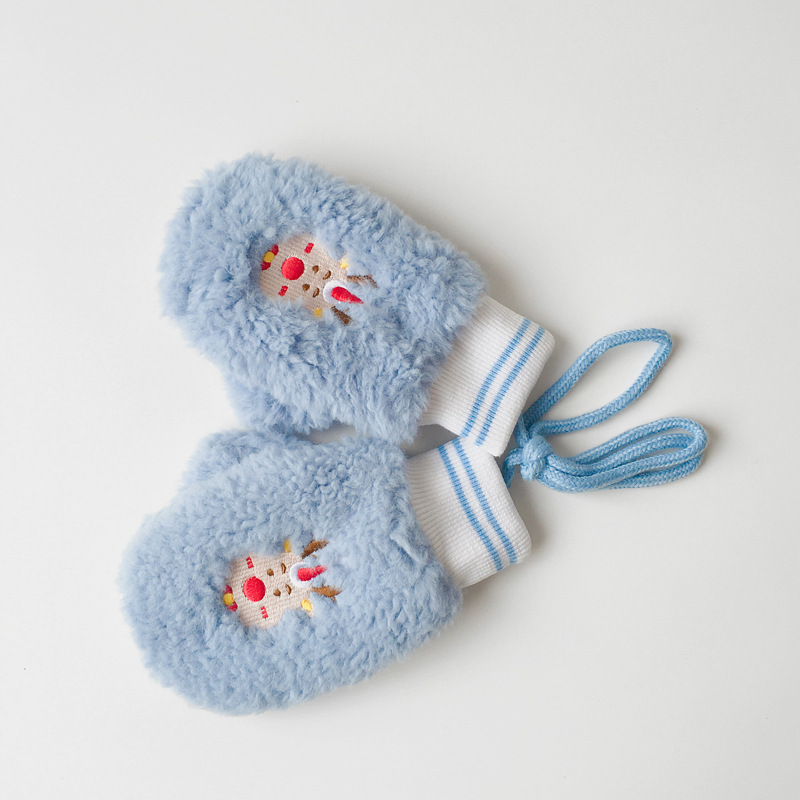 Wholesale Children Gloves Winter Thick Plush Boys Girls Kids Embroidered Knitted Gloves