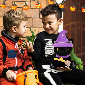 Peluche de chat noir mignon de haute qualité pour Halloween avec chapeau de sorcière, décoration d'Halloween, cadeaux pour enfants et adultes - Product Image 4