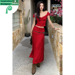 Ensemble 2 pièces décontracté pour femmes : haut amincissant uni sexy et jupe trapèze - Product Image 5
