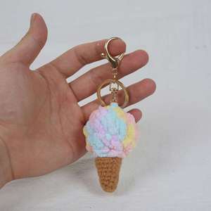 Wholesale Crochet Ice Cream Keychain Fluffy Plush <b>Keyring</b> Cute Realistic Dessert Keychain Couple Gift Handmade Keychain Pendant - Product Image 2