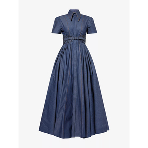 Vestido Camisero Vaquero de Manga Corta con Cinturón y Corte Festoneado, Elegante y de Lujo, Estilo Vintage de Verano, Personalizado por LEDUO para Mujer - Product Image 1