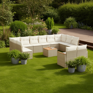 Ensemble de canapés de jardin en rotin beige 10 places, mobilier d'extérieur résistant aux intempéries, design contemporain, structure en osier - Product Image 2