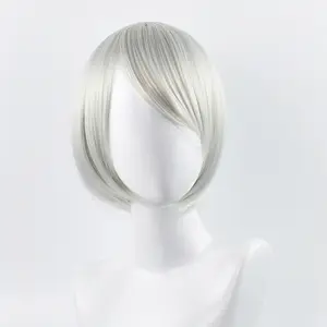 New2024シルバーグレーウィッグNierAutomata2Bコスプレショートヘアウィッグにインスパイアされた女性用NierMechanical Era合成ヘアピース