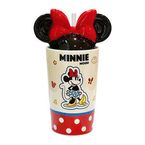 Taza de cerámica Zuo Mu Mickey y Minnie Mouse con tapa y pajita, regalo reutilizable para parejas y niños - Product Image 5