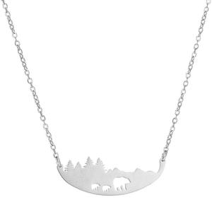 Nouveau style Colliers pendentifs plaqués or en acier inoxydable, motif ours creux style forêt avec breloque maman <span class=keywords><strong>et</strong></span> bébé, vente en gros - Product Image 2