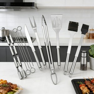 Bbq Tools 18 Pc Set Stainless Steel Grill Accessories Outdoor Cooking Utensils With Skewers Forks Spatula Tongs <b>Brush</b> - Product Image 3