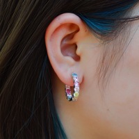 Boucles d'oreilles créoles plaquées rhodium en argent sterling 925 pour femme, avec zircone cubique colorée de qualité Aaa