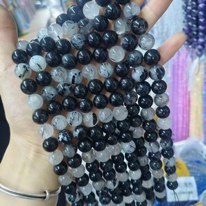 Cuentas Sueltas Redondas de Cuarzo Rutilado Negro Natural de 12 mm, Cuentas Semipreciosas para Joyería al por Mayor - Product Image 1