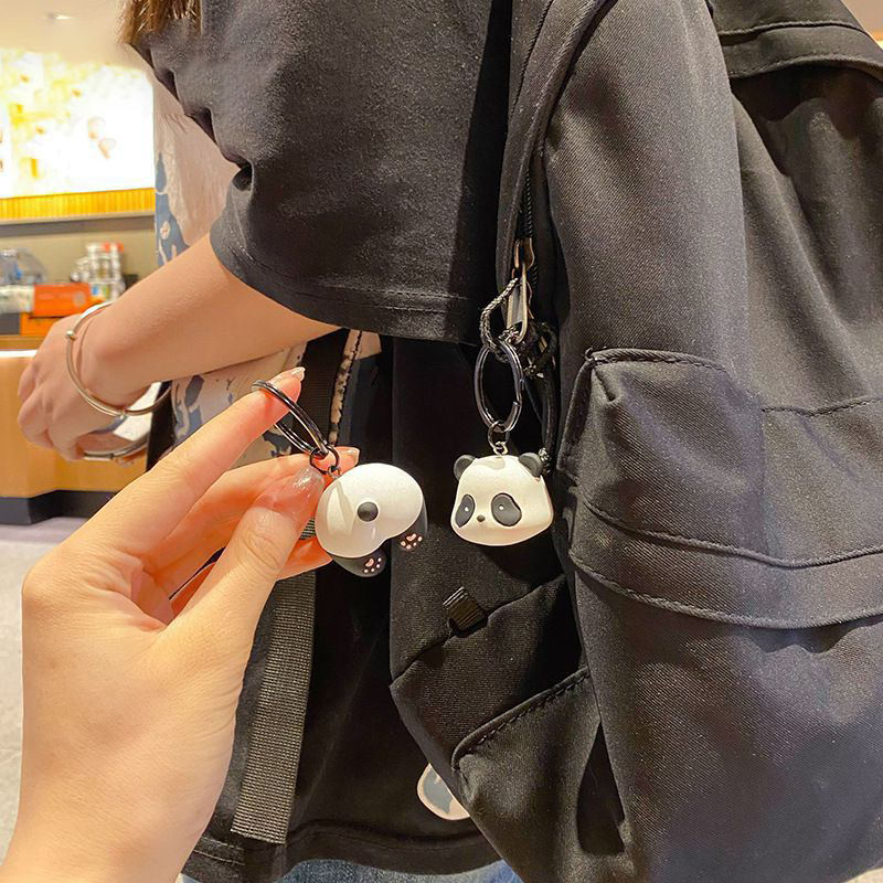 Cute Panda Rubber Couple Style Keychain Panda Creative Doll Suitable for Keychain Bag Pendant Necklace Pendant PVC Sling