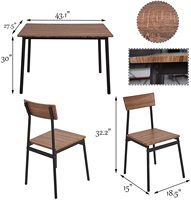 Ensemble de salle à manger pliable BetterHome, style rustique, table et chaises en fer, 5 pièces