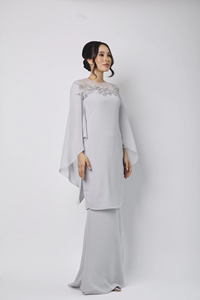 เสื้อผ้าผู้หญิงแบบสุภาพ บาจูกูรุง ผ้าซาติน แขนพองแบบมีซิป คอวี ทรงเข้ารูป สไตล์มาเลเซีย สามารถปรับแต่งได้ - Product Image 2