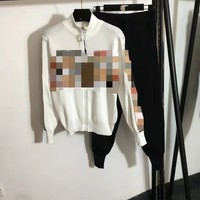 Candice luxury high quality knitted plaid designer winter 2 piece tracksuit jogger sets for women