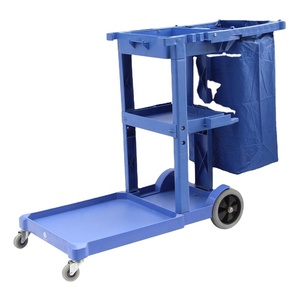 Commercial 3-Shelf Janitorial Cleaning Cart On Wheels - Includes Vinyl Linen Bag & Cover, 300 Lb Capacity