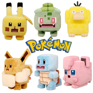 Hot Selling Minecrafts Cube Design Eevee Bulbasaur Pikachus aur Pikachus Plush Pokemones Plush Plush Toys for Children