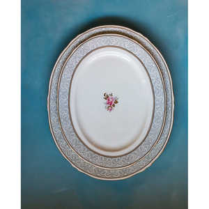 <b>Set</b> of <b>8</b> Luxury English Stoneware <b>Dinner</b> Plates Modern European Design with Grey and Rose Decoration <b>for</b> Hotels - Product Image 2