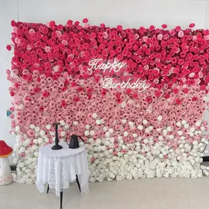 Wholesale Cloth Base Flower Backdrop Wedding Decor Flower Panel Wall Custom Floral Roses Peonies Artificial Flowers Wall