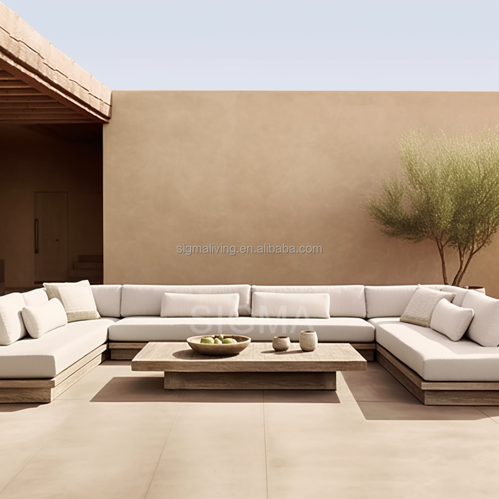 Luxury Design Water-resistant Outdoor Restaurant Furniture Garden Wooden Frame Patio Sofa Set Teak Wood Sofa