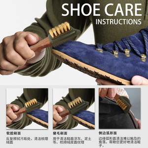 Yinste Beechwood <b>Suede</b> Shoe <b>Brush</b> Pig Hair Wooden Handle Dual Side Use For Leather Care - Product Image 4