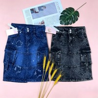 Jupe en jean taille haute pour petites filles, style coréen, avec strass et poches cargo, 5,45 $ ZT003, pour les 2-5 ans