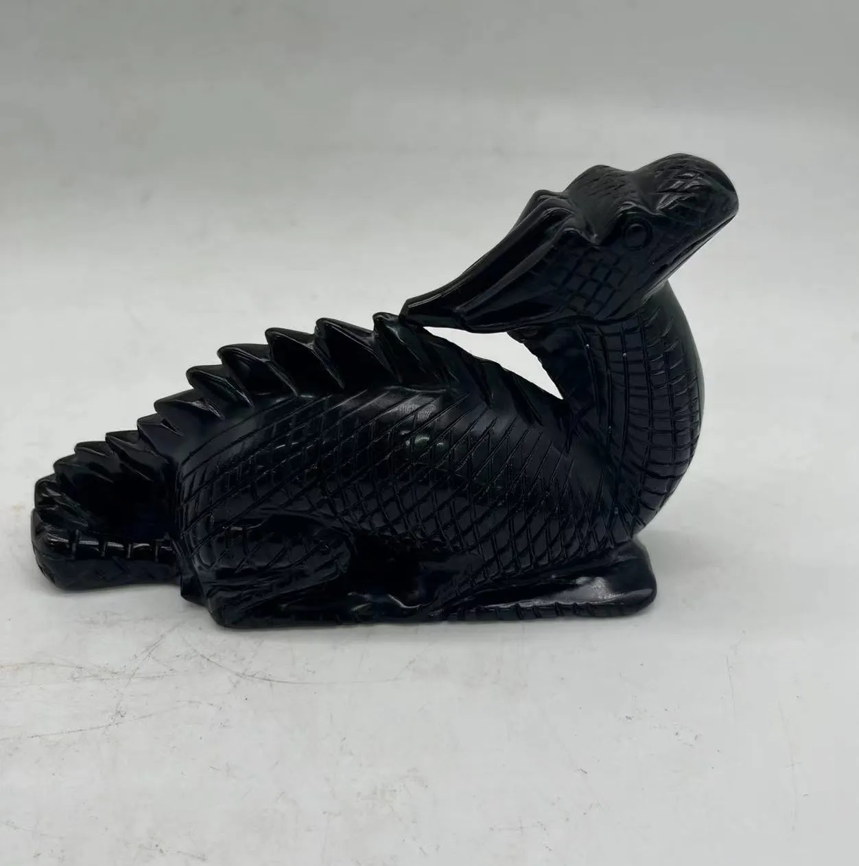 Folk Crafts Healing Crystals Obsidian Dragon Carving Black Obsidian dragon carvings