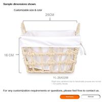 Cesta de Almacenamiento de Cuerda de Papel Tejida a Mano con Diseño Calado, Forro Desmontable, Asas, Ecológica, Estilo Boho, Tejido de Nudos, Personalizada para Cocina y Baño