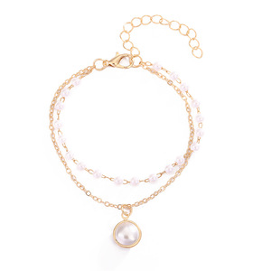 Double Layer Imitation Pearl Pendant Charm Bracelet Zinc Alloy 14K Gold Plated Trendy Women's Fine Gift Exquisite Jewelry - Product Image 5