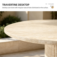 Table à manger ronde en travertin naturel, table en pierre cannelée, luxe côtier australien, table robuste anti-taches, Australie
