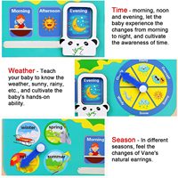 Horloge d'apprentissage en bois Montessori pour enfants, horloge d'enseignement multifonctionnelle en forme de grenouille, calendrier, temps, météo, apprentissage précoce des enfants