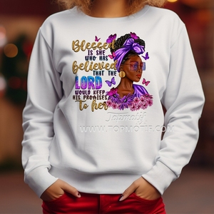 Bendito es el que ha creído que el Señor cumpliría su promesa a su chica negra Impresión de transferencia de calor DTF Envío gratis - Product Image 2