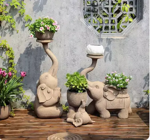 Vente chaude résine artisanat décoration de jardin éléphant pot de fleur statues