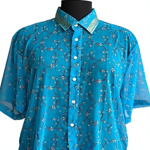 Chemise en rayonne à imprimé floral bleu turquoise, boutonnée, décontractée, manches courtes pour homme - Product Image 2
