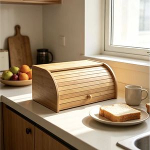 Boîte à pain en bambou Lishui 40x25.5x15.5cm, rangement de cuisine en bois pour pain et pâtisseries - Product Image 2