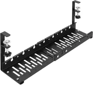 Organizador de cable retráctil para escritorio, bandeja de cable sin taladro, cesta de metal resistente, bandeja de gestión de cable debajo del escritorio con abrazadera - Product Image 1