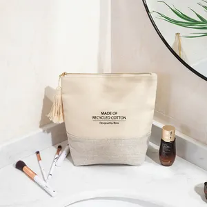 Rivta Cotton And Jute Natural Makeup Sets Women Zipper Pouch Cosmetic Bag With Tassels