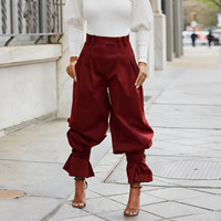 Culottes plissées taille haute amples à imprimé estival pour femme, pantalon décontracté à jambes larges avec ourlet volanté – Vente en gros