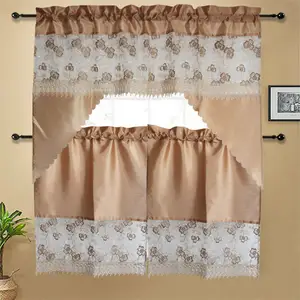 American style kitchen Curtain string embroidery valance window Curtains 3PCS set