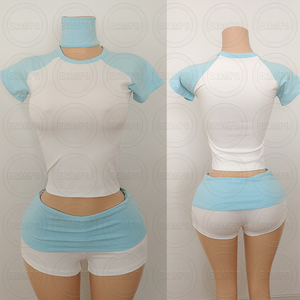 Branded Clothing Summer Clothes for Women Custom LOGO Cotton Short Sleeve <strong>T</strong> <strong>Shirt</strong> and Fold Over Shorts Women 2 Piece Lounge Sets - Product Image 5