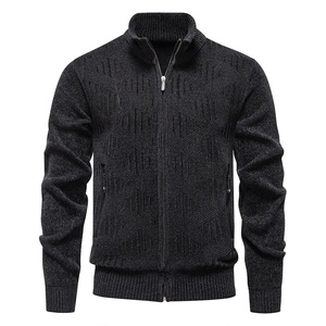 Suéter de punto para <span class=keywords><strong>hombre</strong></span> estilo coreano, de invierno, moderno, informal, con cuello alto, forro polar y cremallera, tipo cárdigan. - Product Image 3