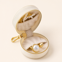 Boîte de rangement pour bijoux de mode avec porte-clés, en cuir PU, doublure en velours, fermeture éclair, porte-monnaie, petite pochette organisatrice pour bijoux