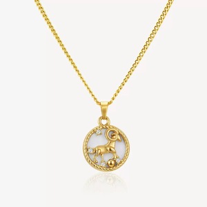 Collar de Lujo con Amuleto del Zodiaco <span class=keywords><strong>Aries</strong></span>, Acero Inoxidable Dorado, Incrustaciones de Madreperla y Circonita, Colgante de Ramo, Joyería, Regalo de Cumpleaños para Ella - Product Image 2