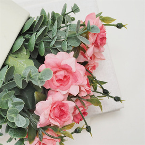 Eucalyptus Mini Rose Artificial Plant Set With Ceramic Pot Desktop Decorative Craft <b>Ornament</b> For Indoor Home Decoration - Product Image 5