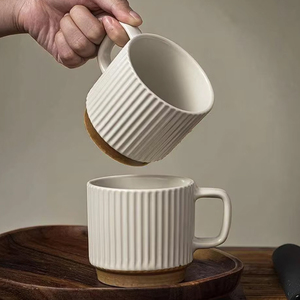 Phong cách Bắc Âu Retro sọc dọc 250ml gốm cốc cà phê tùy chỉnh Cappuccino Latte cup espress Stack cốc cà phê trong kho - Product Image 1