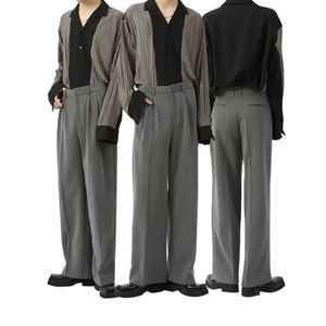 Produttore personalizzato uomo grigio larghi larghi <span class=keywords><strong>pantaloni</strong></span> larghi in lana poliestere dritto a gamba larga da uomo vestono <span class=keywords><strong>pantaloni</strong></span> <span class=keywords><strong>con</strong></span> <span class=keywords><strong>tasche</strong></span> <span class=keywords><strong>laterali</strong></span> - Product Image 1