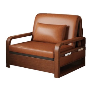 New Model Chinese-Style <strong>Folding</strong> Extendable Sofa <strong>Bed</strong> Oil Wax Leather Dual-Use <strong>Double</strong>-Seater Living Room Push-Pull Mechanism Wood - Product Image 5