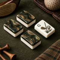 Mahjong en acrylique nacré couleur miel, tuiles Panda à 4 couches avec motifs gravés, Mahjong américain avec dos scintillant doré